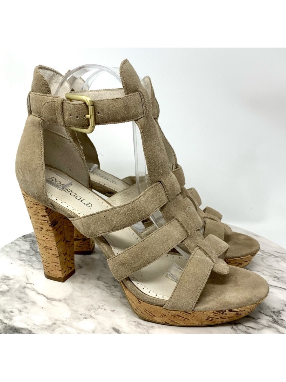 Rosegold Pana Strappy Taupe Suede Cork Sandal Pumps 40 Classic Wedding Guest